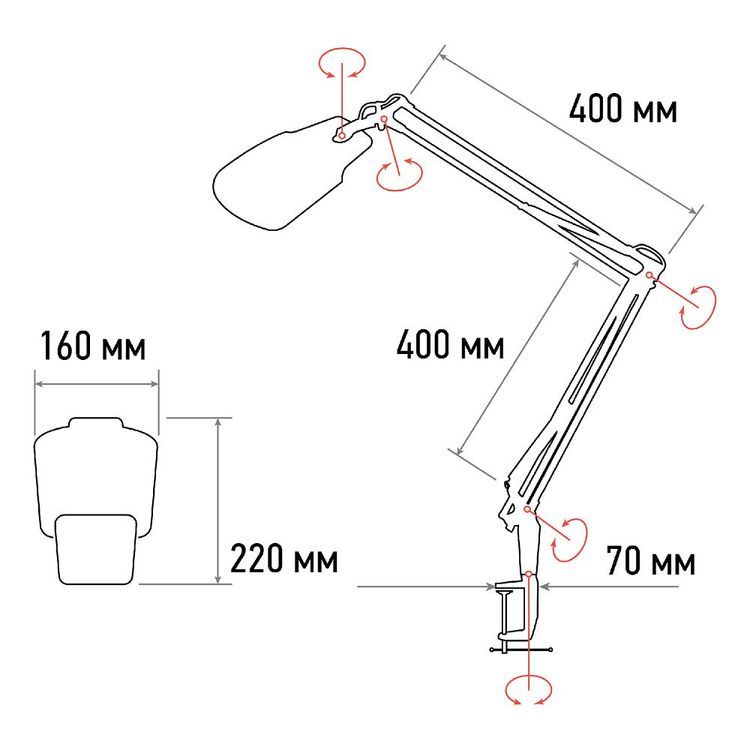 Лупа на струбцине квадратная 3D+20D с подсветкой LED, серия EXPERT, белая, REXANT — картинка 6