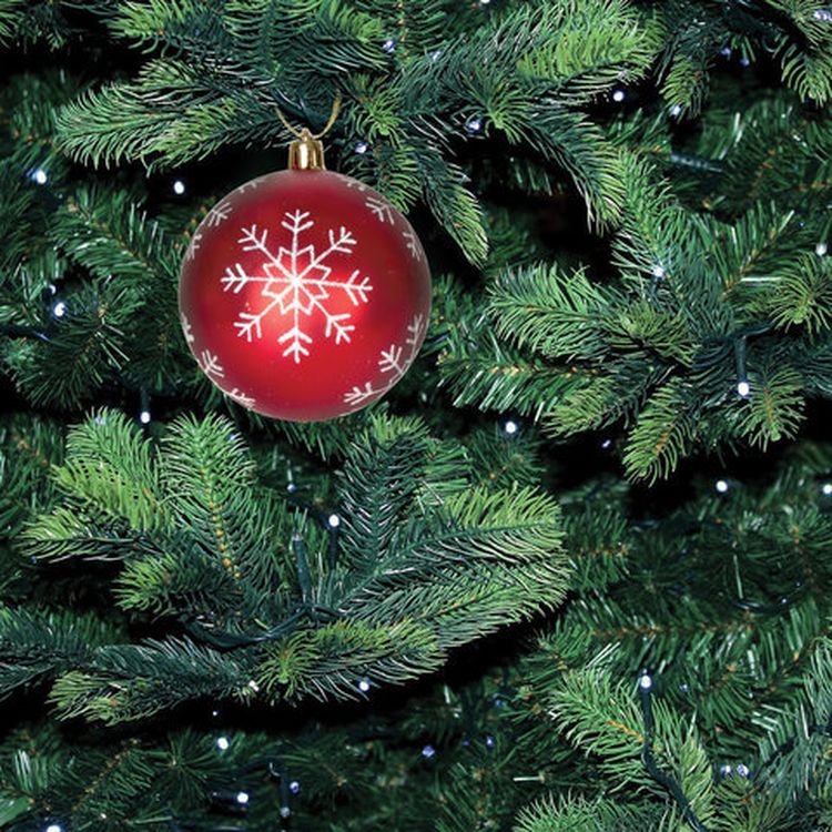 Шары елочные, набор 6 шт., пластик, 8 см, с белым рисунком, цвет красный — картинка 4