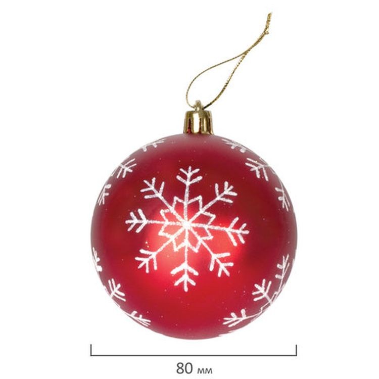 Шары елочные, набор 6 шт., пластик, 8 см, с белым рисунком, цвет красный — картинка 3