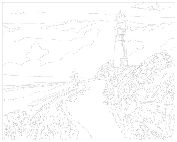 Картина по номерам «Природа: Пейзаж с маяком и дорожкой вдоль моря» — картинка 3