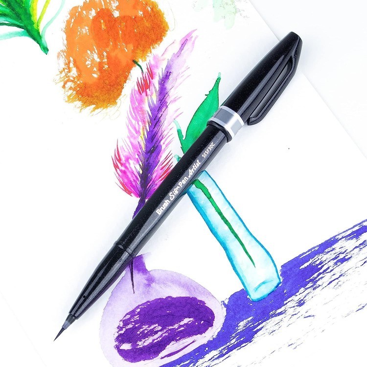 Браш пен Brush Sign Pen Artist, ultra-fine 0,5 - 5 мм, цвет: серый, Pentel — картинка 5