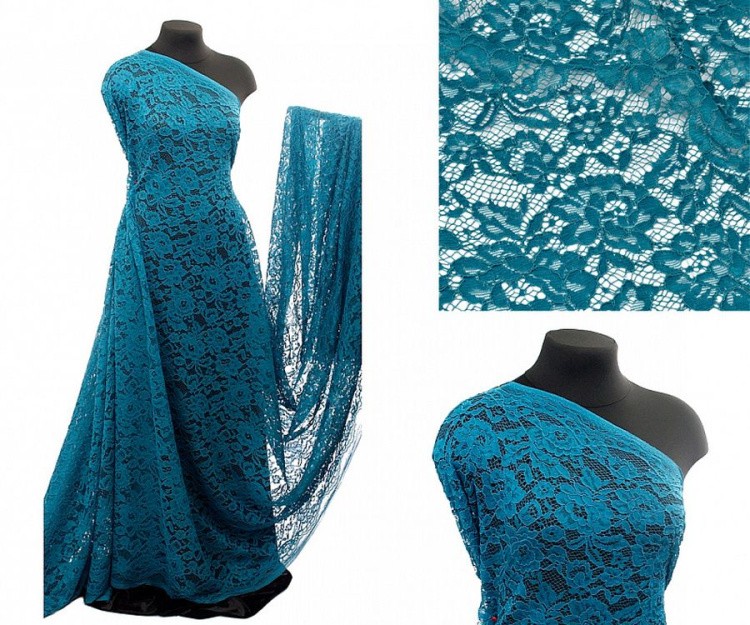 Кружевная ткань (гипюр), в нарезке с кордом, 5 м, ширина 145 см, цвет: 908 морская волна, TBY — картинка 2