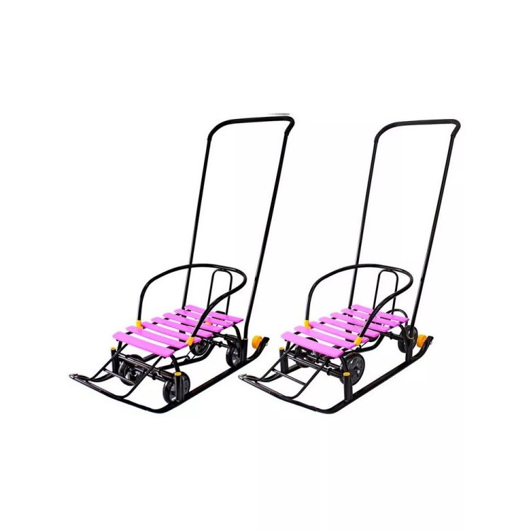 Санки детские Snow Black Auto сливовые рейки с колесами — картинка 10