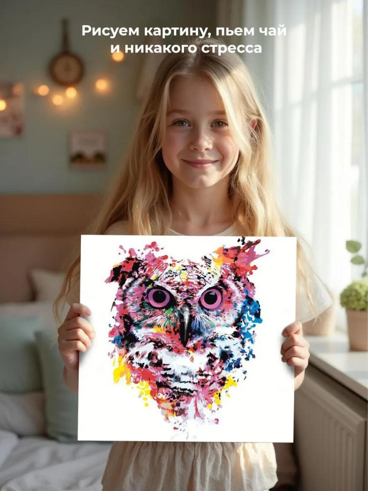 Картина по номерам «Цветная сова» — картинка 6