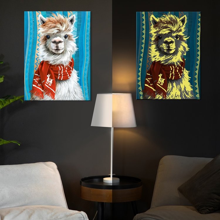 Картина по номерам со светящейся краской «Лама в шарфе» — картинка 2