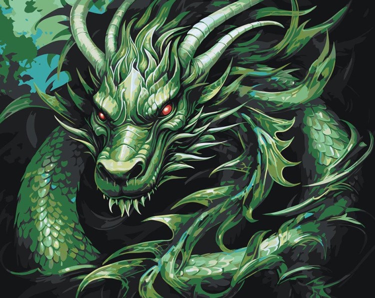 Картина по номерам «Зеленый деревянный дракон 7»
