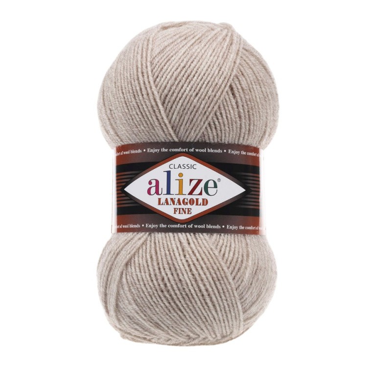 Пряжа ALIZE LanaGold Fine (Ализе Лана голд файн) (152), меланж светло-бежевый, 5 шт. по 100 г