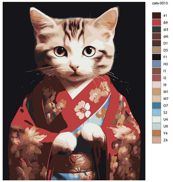 Картина по номерам «Котенок в кимоно с цветами» — картинка 2