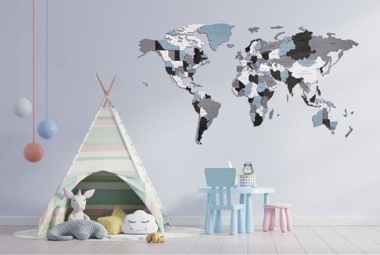 EWA Деревянная «Карта Мира» настенная, объемная 3 уровня, размер S (100x55 см), цвет: дымчатый — картинка 5