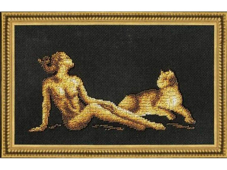 Набор вышивки бисером «Девушка с пантерой» — картинка 2