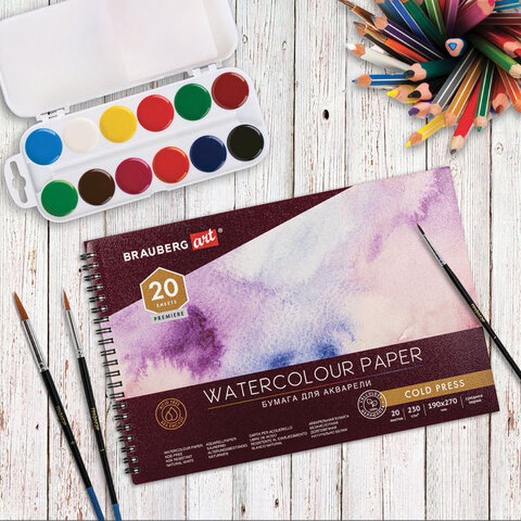 Альбом для акварели, бумага 230 г/м2, 190х270 мм, среднее зерно, 20 листов, гребень, BRAUBERG ART PREMIERE — картинка 5