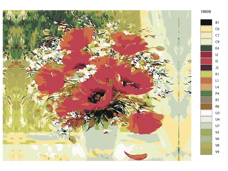 Картина по номерам «Маки с ромашками в вазе» — картинка 2