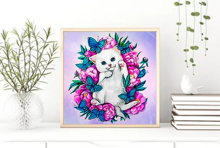 Алмазная вышивка «Котенок в цветах» — картинка 4