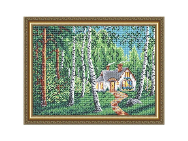 Рисунок на ткани «Домик в лесу»