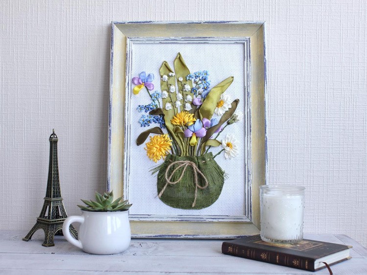 Вышивка лентами «Лесной букет» — картинка 8