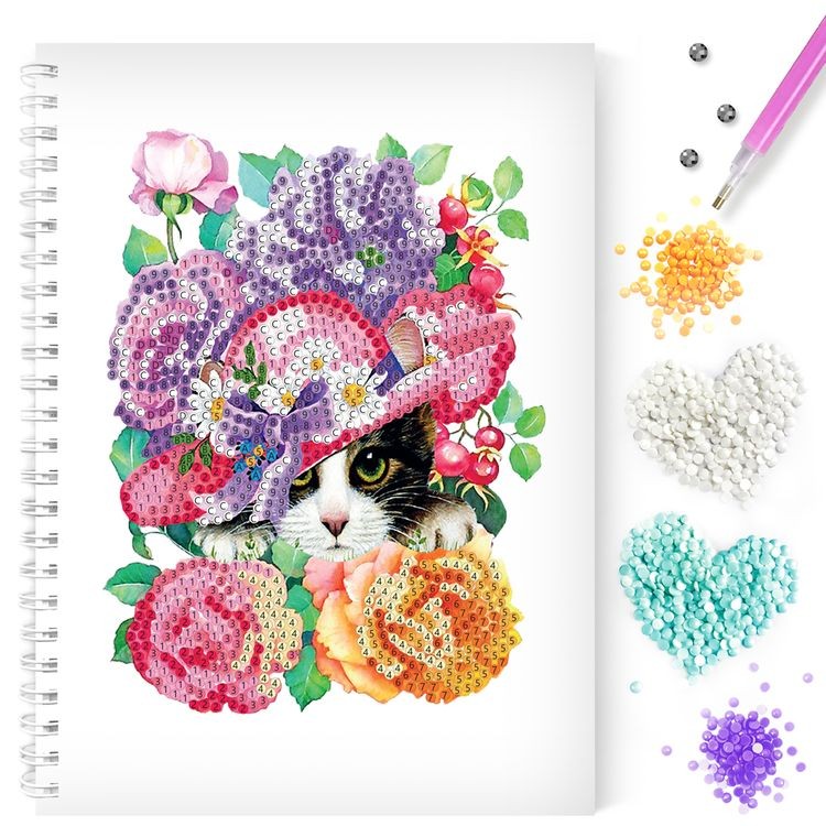 Алмазная мозаика - тетрадь «Котенок в цветах» — картинка 4