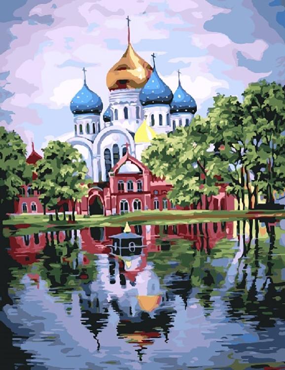 Картина по номерам «Собор у озера»