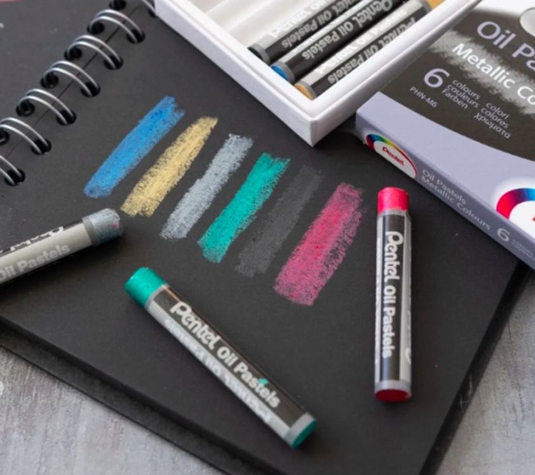 Пастель масляная, флуоресцентная 6 цв., металлик 6 цв., Pentel — картинка 3