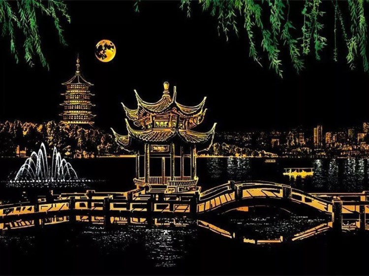 Скретч-картина «Ханчжоу. Озеро Сиху» (цветная)