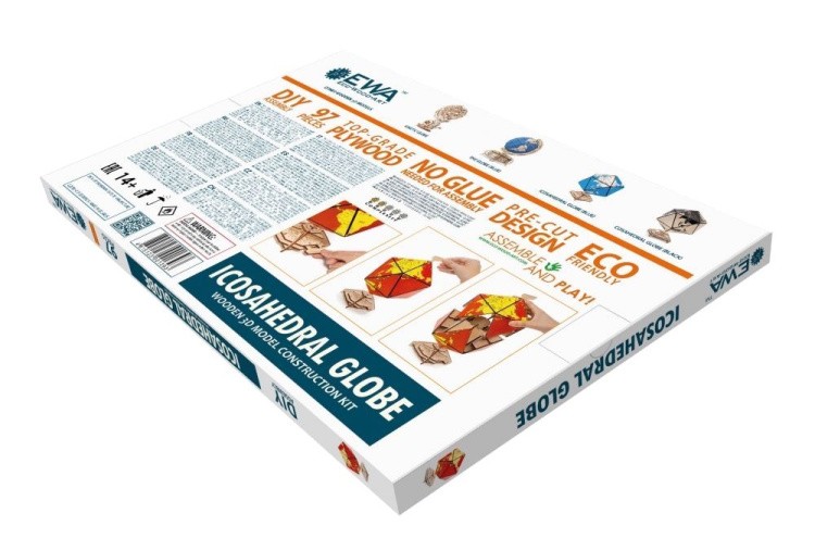 Конструктор деревянный 3D EWA «Глобус Икосаэдр с секретом», (шкатулка, сейф), красный — картинка 8