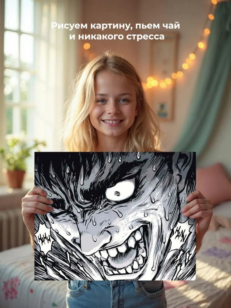 Картина по номерам «Берсерк Berserk манга аниме: Гатс чб» — картинка 7