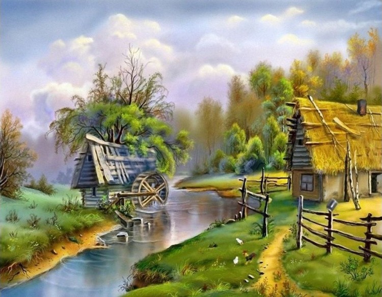 Алмазная вышивка «Деревенская мельница» — картинка 2