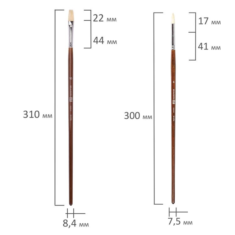 Кисти художественные Art Classic, набор 4 шт. (щетина круглая № 4, 6, плоская № 10, веерная № 4), Brauberg — картинка 7