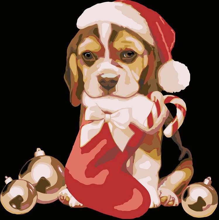 Картина по номерам «Рождественский щенок»