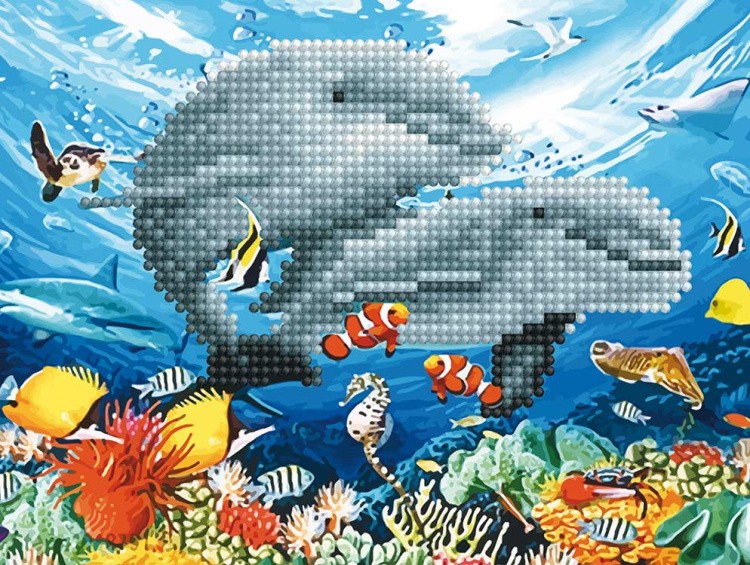 Алмазная вышивка-открытка «Дельфины в море» — картинка 2