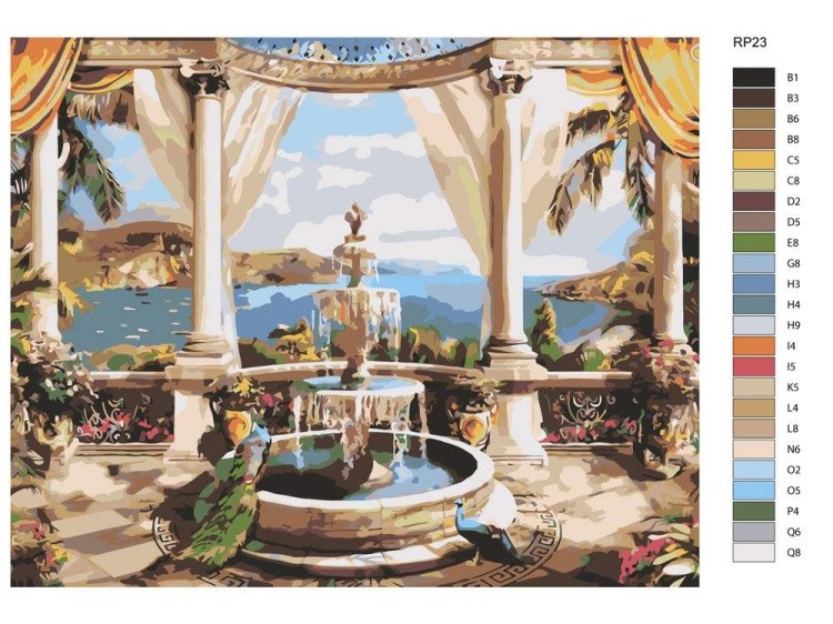 Картина по номерам «Фонтан и павлины» — картинка 2