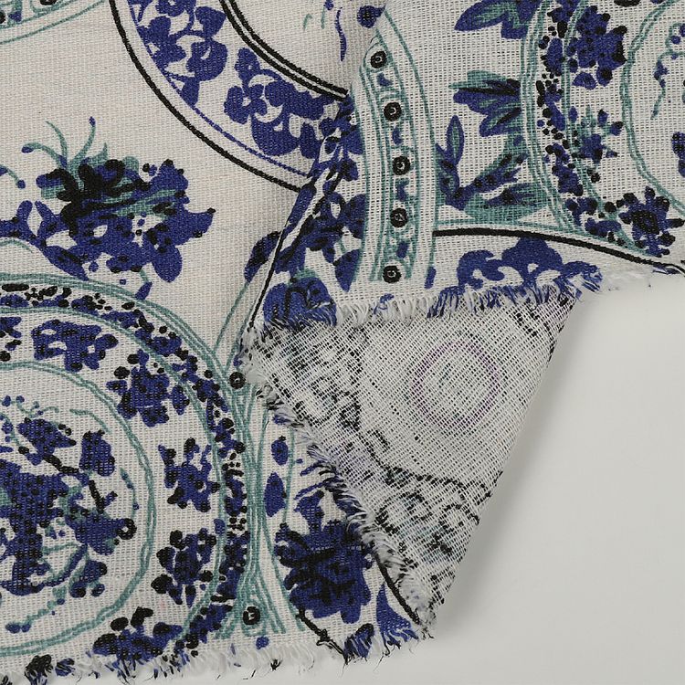 Ткань льняная, 1 м x 150 см, 140 г/м², цвет: синий, орнамент, TBY — картинка 6