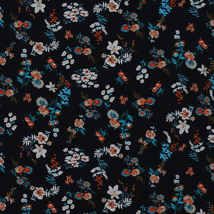 Ткань Софт, 5 м x 150 см, 105 г/м², цвет: черный, цветочный принт, TBY — картинка 2