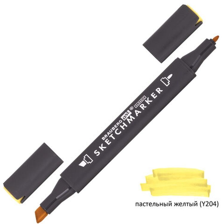 Маркер для скетчинга двусторонний 1 мм - 6 мм BRAUBERG ART CLASSIC, цвет: пастельный желтый