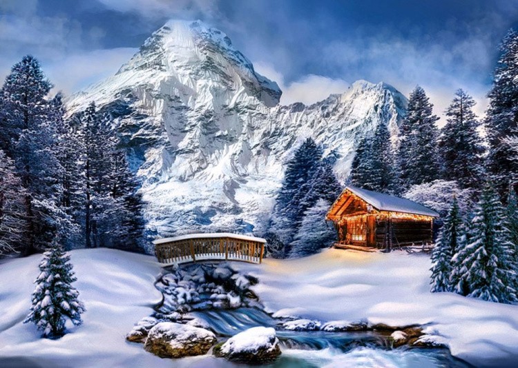 Алмазная вышивка «Зима в горах»