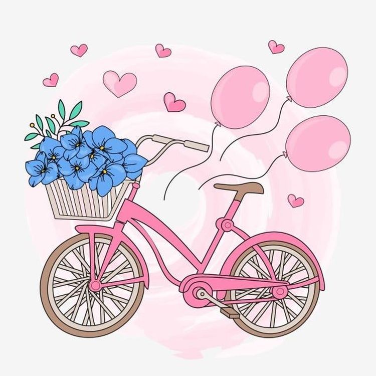 Алмазная вышивка «Велосипед с цветами»