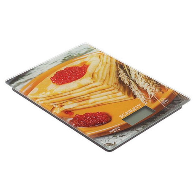 Весы кухонные SCARLETT «Блины», электронный дисплей, max вес 5 кг, тарокомпенсация, стекло — картинка 3
