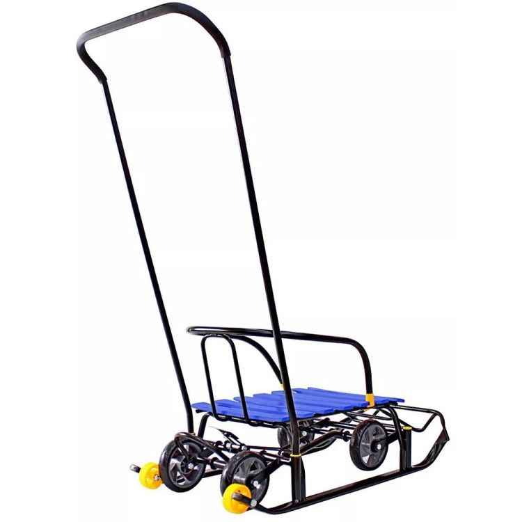 Санки детские Snow Black Auto синие рейки с колесами — картинка 9