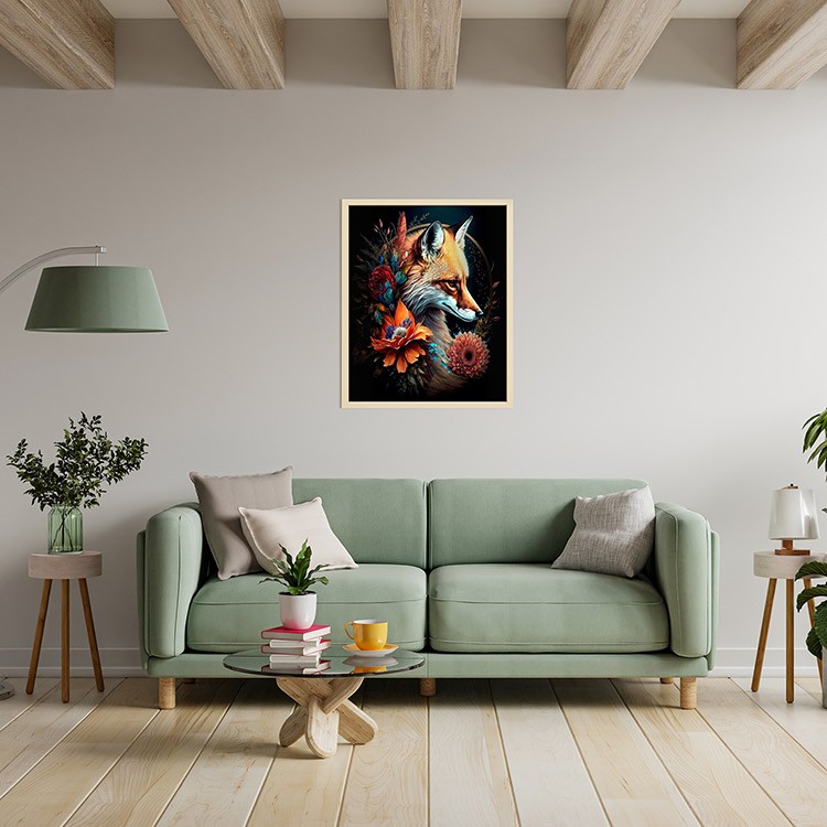 Картина по номерам с поталью «Черный холст Лиса в цветах» — картинка 7