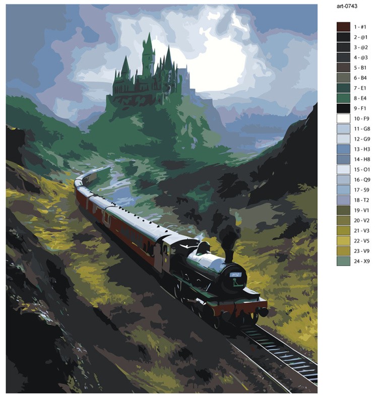 Картина по номерам Гарри Поттер поезд и замок Хогвартс — картинка 2