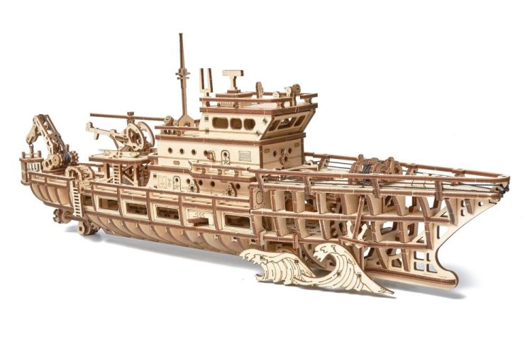 Механическая деревянная сборная модель Wood Trick «Исследовательская Яхта (Корабль)» — картинка 2