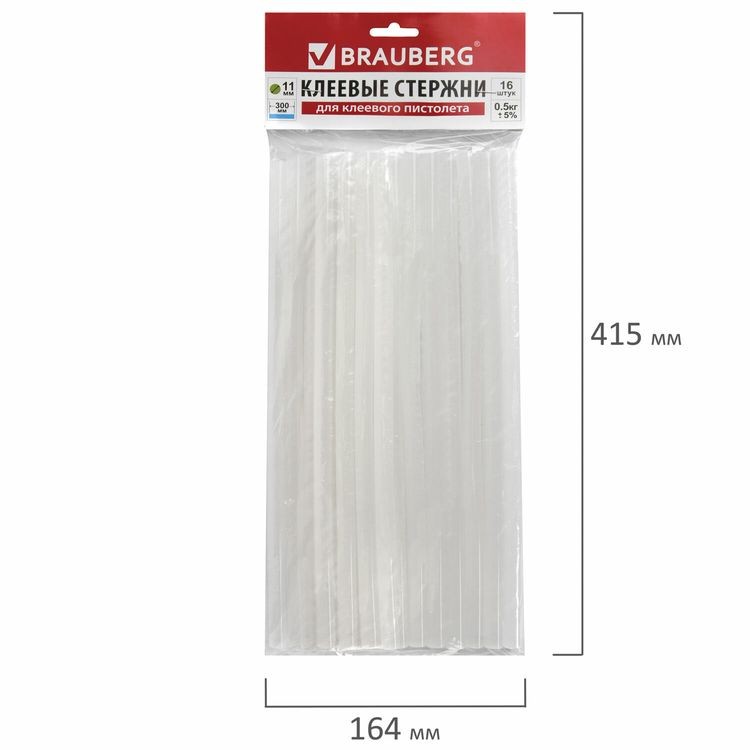 Клеевые стержни, диаметр 11 мм, длина 300 мм, прозрачные, 16 шт., Brauberg — картинка 3