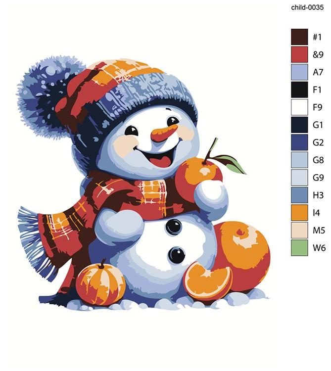 Картина по номерам «Детская, для детей: снеговик и мандарины» — картинка 2
