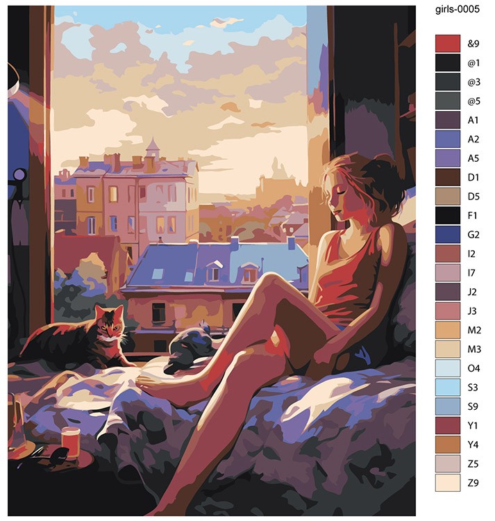 Картина по номерам «Девушка с котом у открытого окна 2» — картинка 2