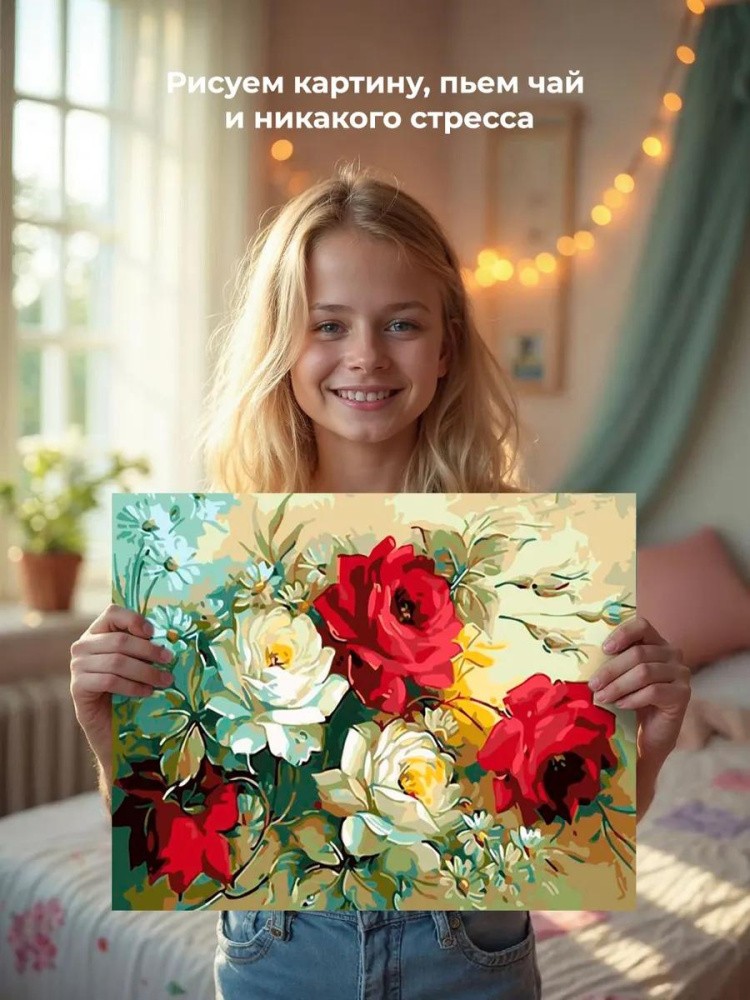 Картина по номерам «Розы и ромашки» — картинка 6