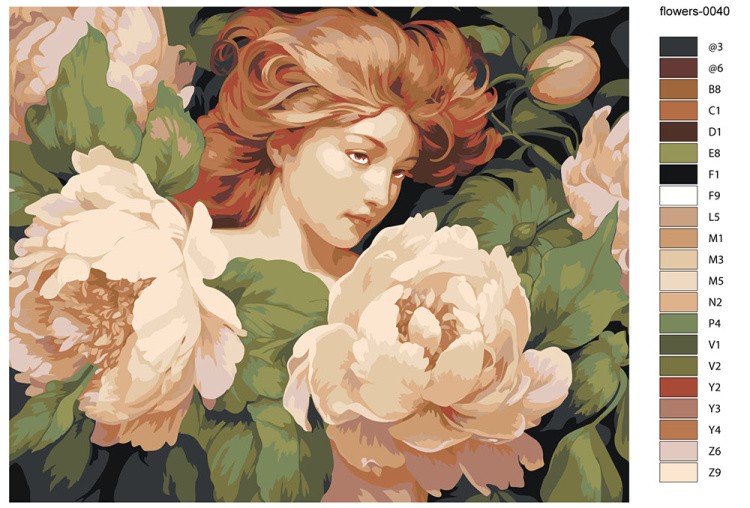 Картина по номерам «Цветы: Девушка и пионы в пастельных тонах» — картинка 2