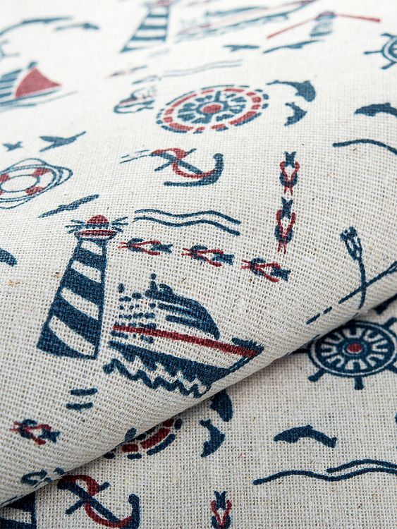 Ткань лен, 140 г/м², 30% лен, 70% хлопок, 3 м, ширина 150 см, цвет: морской принт, TBY — картинка 4