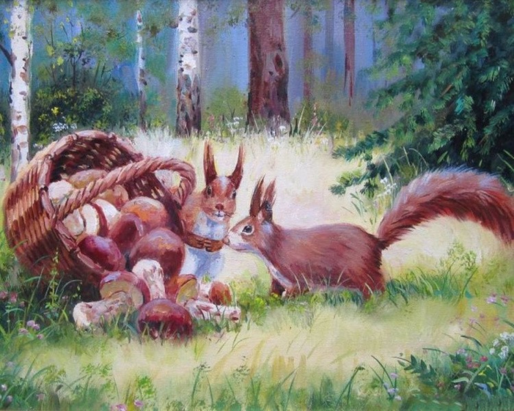 Картина по номерам «Белки в лесу»
