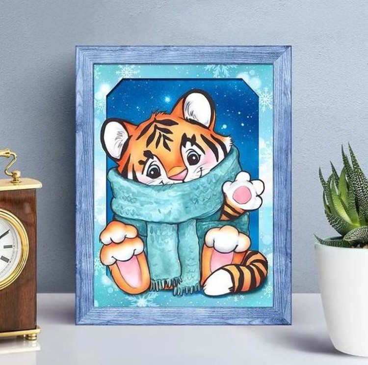 Алмазная вышивка «Тигренок в шарфе» — картинка 3