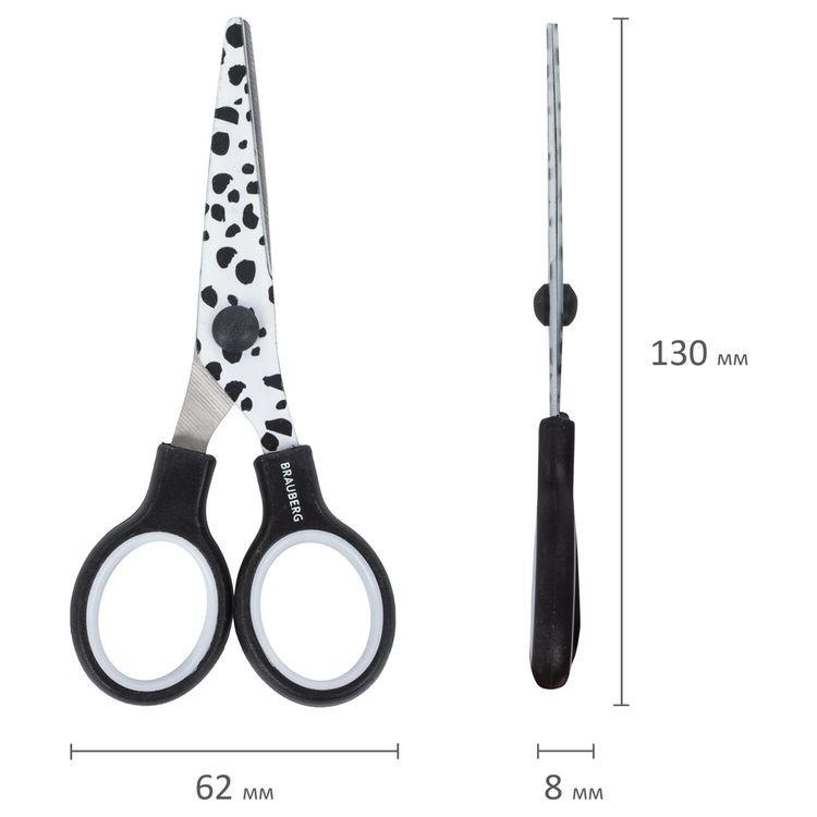 Ножницы Kid Series, 13 см, с цветной печатью «Далматин», закругленные, Brauberg — картинка 5