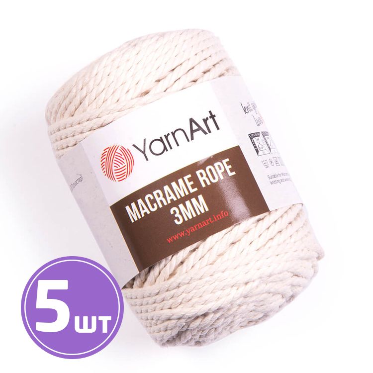 Пряжа YarnArt Macrame rope 3 мм (752), суровый, 5 шт. по 250 г